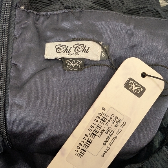 NWT Chi Chi London Roma Navy Lace Midi Dress Off Shoulder Size 8 - Picture 12 of 12